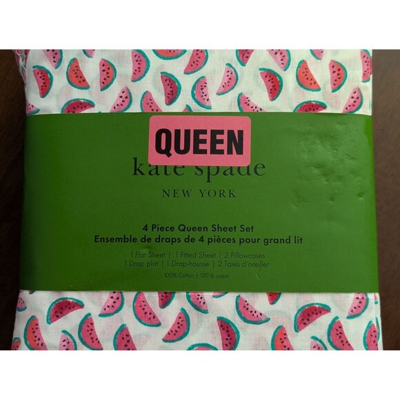 Kate Spade New York Queen Size Watermelon Print 4-Piece Cotton Sheet Set - Picture 2 of 4